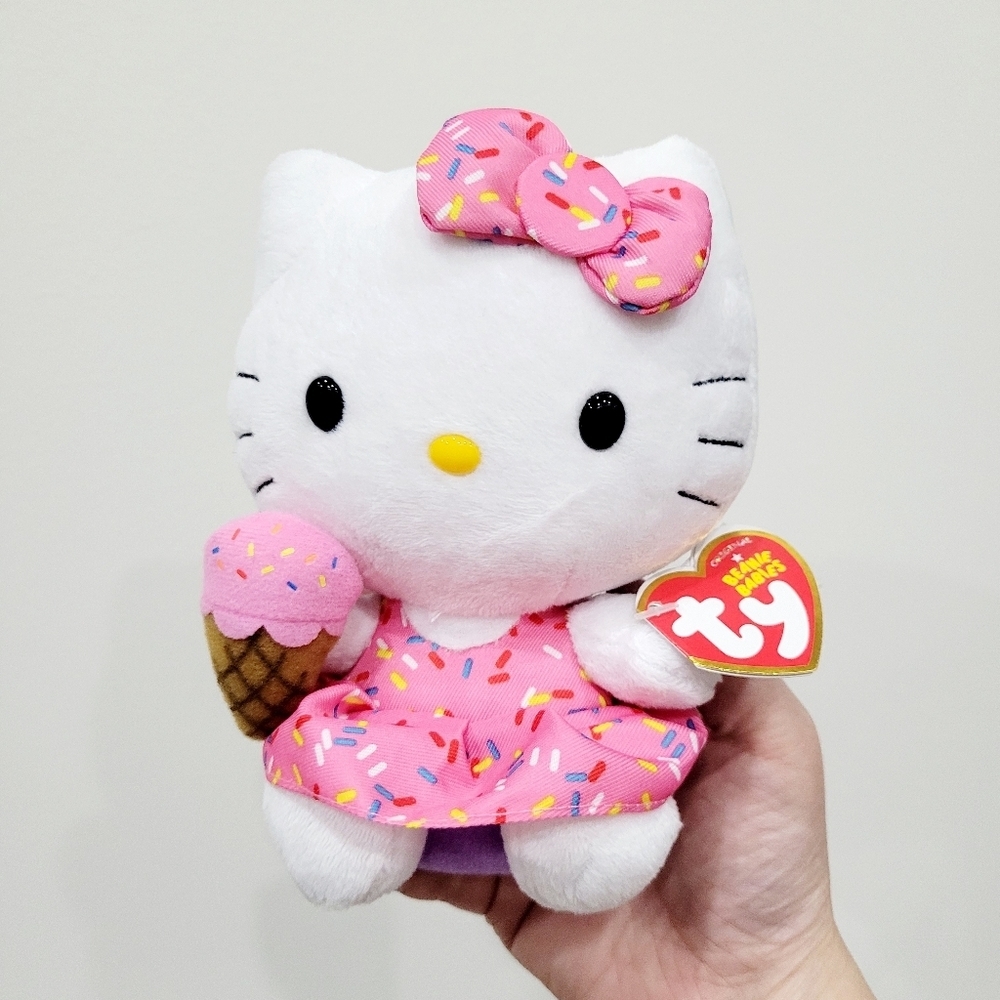Brand New 2013 TY Beanie Hello Kitty Pink Ice Cream Plush Toy Doll 6"